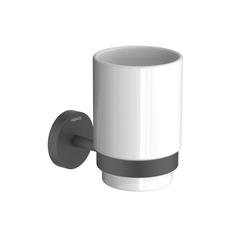 Стакан с держателем, черный матовый Акватек БЕТТА 8x12x11 см, арт: AQ4604MB