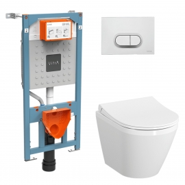 Инсталляция для унитаза + унитаз (кнопка матовый хром, сиденье с микролифтом) VITRA Integra Round 18x50x110 см, арт: 9004B003-7202