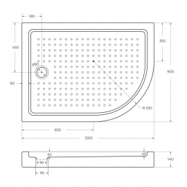 Душевой поддон акриловый ЛЕВЫЙ CEZARES 120x90x14 см, арт: TRAY-A-RH-120/90-550-15-W-L